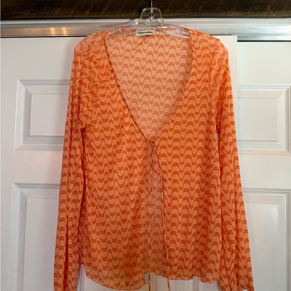 Dippin' Daisy's Orange Long Sleeve Tie Front Blouse Coverup